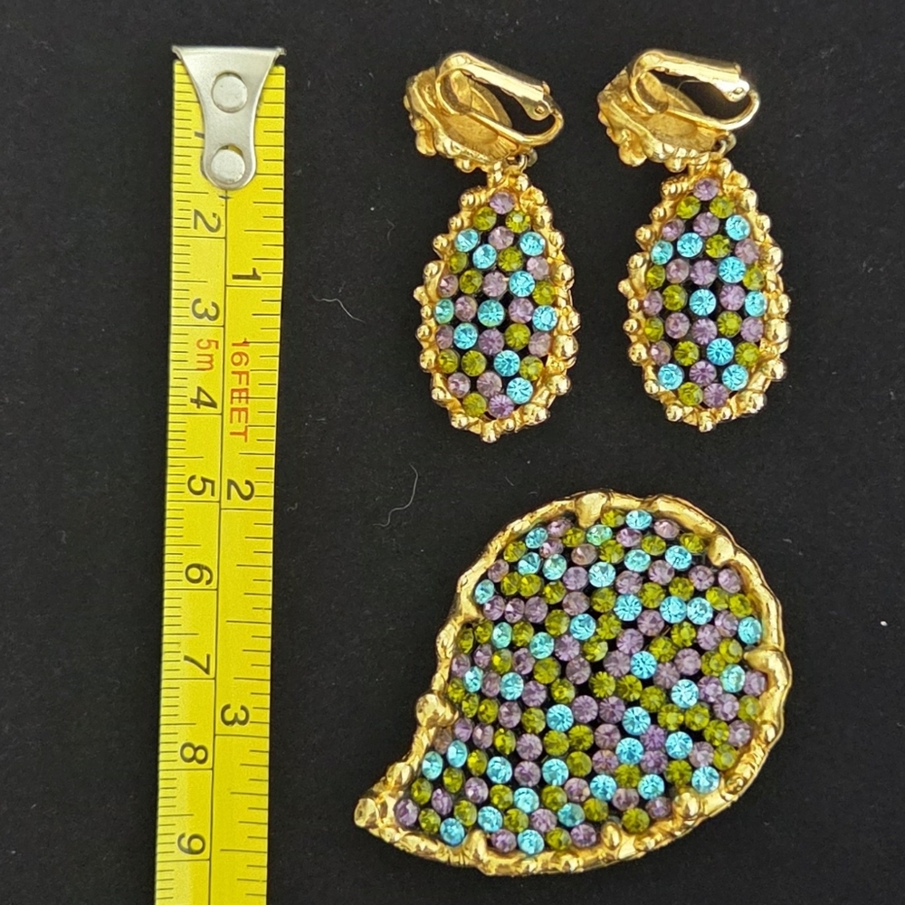 Stunninh Vintage Gold Multicolor Teardrop Jewelry Set